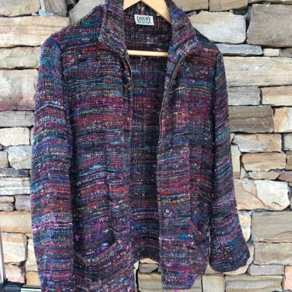 Chico’s Design Vintage Silk Blend Sweater Zip Up Jacket